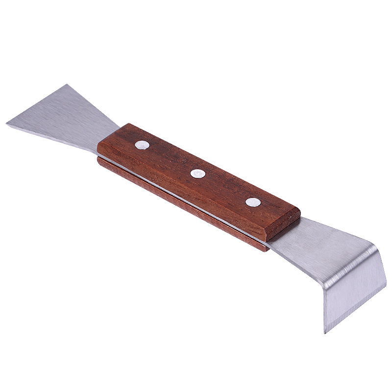 Bitininkystės valymo įrankis iš nerūdijančio plieno, pusiau išlenkta mentele, plastikinė rankena