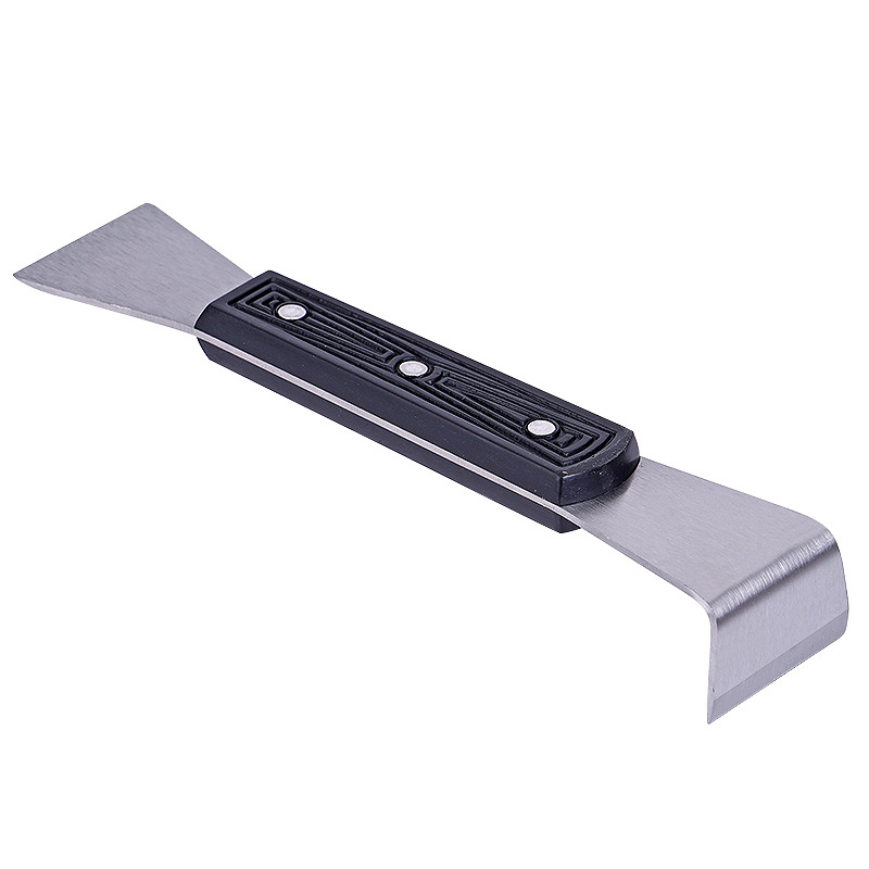 Bitininkystės valymo įrankis iš nerūdijančio plieno, pusiau išlenkta mentele, plastikinė rankena