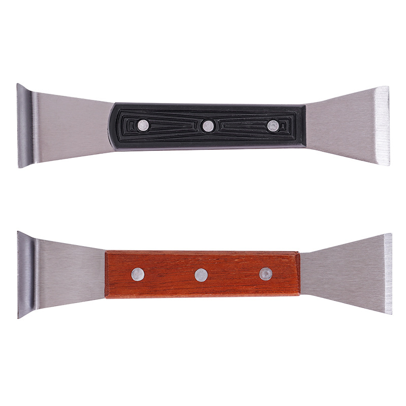 Bitininkystės valymo įrankis iš nerūdijančio plieno, pusiau išlenkta mentele, plastikinė rankena