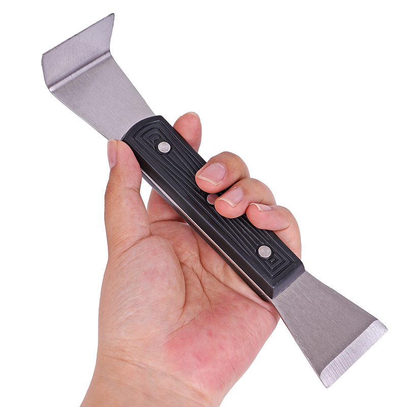 Bitininkystės valymo įrankis iš nerūdijančio plieno, pusiau išlenkta mentele, plastikinė rankena