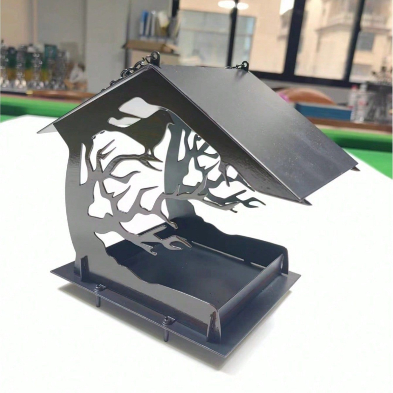 Hrănitoare pentru păsări din metal, pentru exterior, pentru balcon și grădină — design modern minimalist, gata de cadou