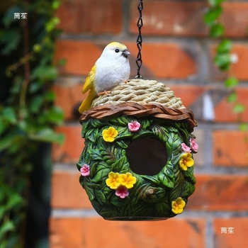 Висяща външна къщичка за птици – декоративна стена за двор от смола, имитира дърво, Занаят 21849227936, Корпоративен подарък