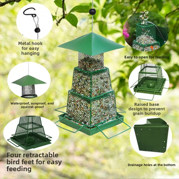 Μεταλλικός τροφοδότης πουλιών με κρεμαστό, αναδιπλούμενο σχεδιασμό, μοντέρνο μινιμαλιστικό στυλ, κατάλληλος για κήπο, πλατεία και άλλους υπαίθριους χώρους