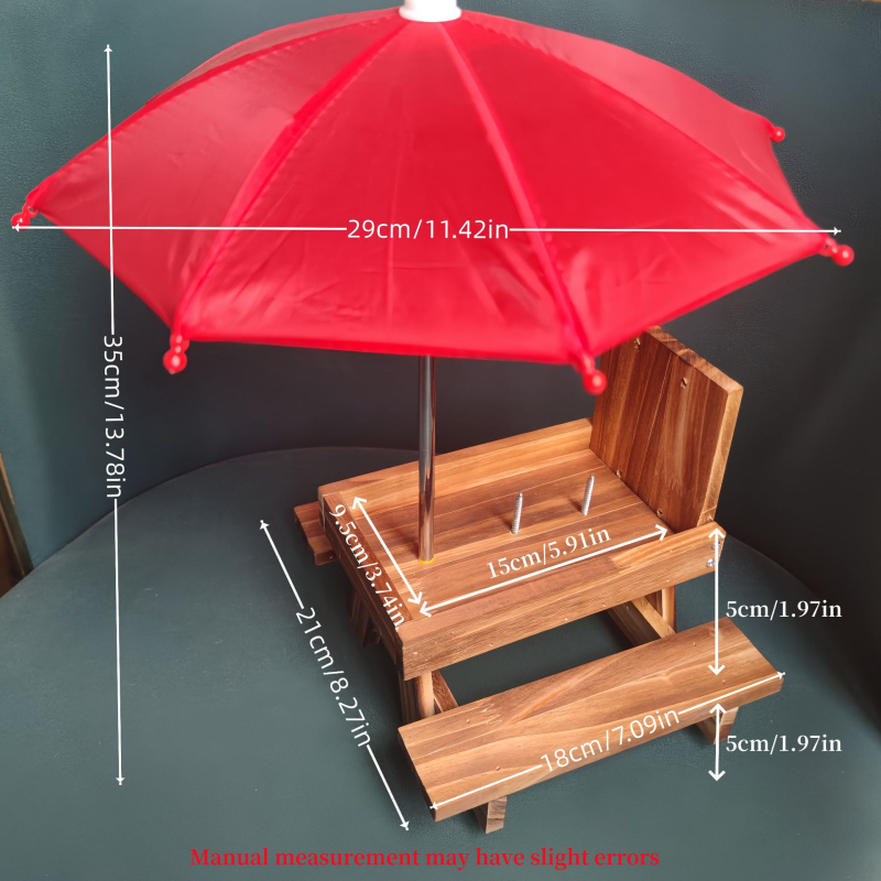 Koka āra barotājs vāverēm ar piknika galdiņa dizainu, no priedes koksnes, piemērots kukurūzas klāsēm.