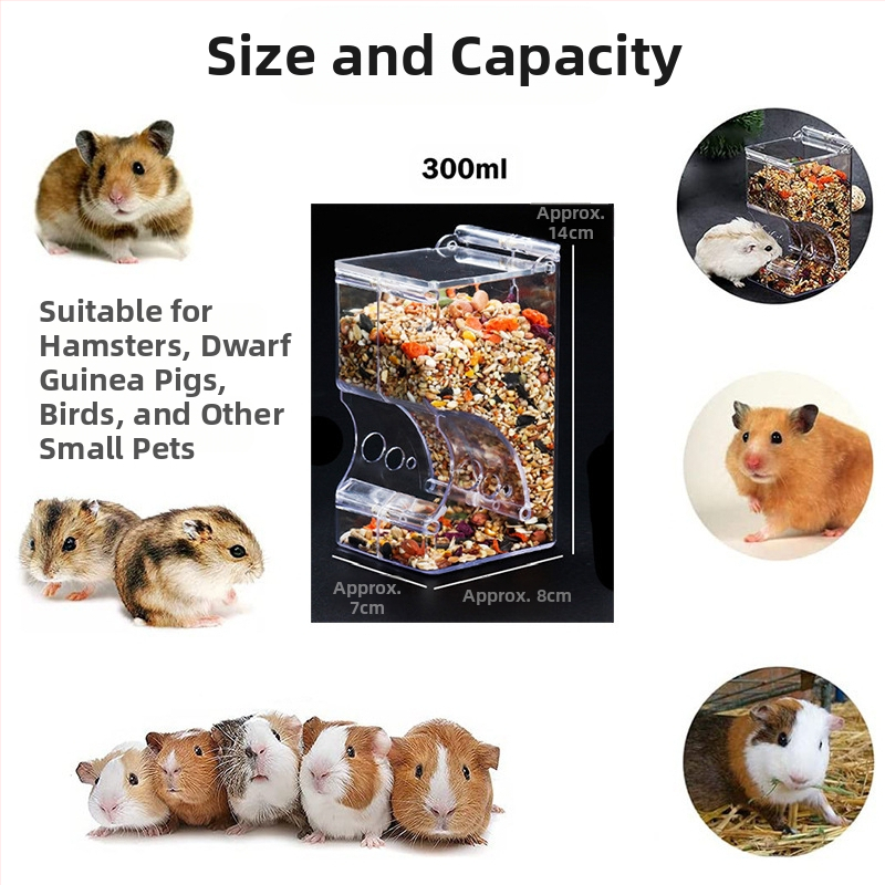 Автоматична хранилка за малки животни от акрил – закрепва се към клетка, подходяща за малки домашни любимци