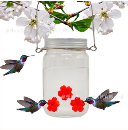 Kolibrių vandens tiekėjas su skaidriu puodeliu, Mason jar stilius, lauko naudojimui, mygtuko valdymas, IP44