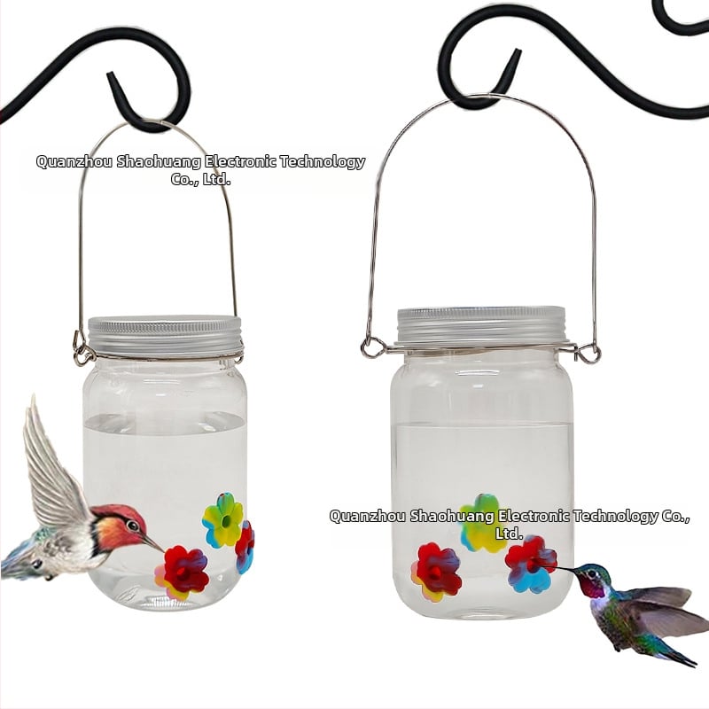 Kolibrių vandens tiekėjas su skaidriu puodeliu, Mason jar stilius, lauko naudojimui, mygtuko valdymas, IP44