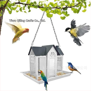 Geometrical metal bird feeder for outdoor hanging in the garden, kolibri and squirrel feeder