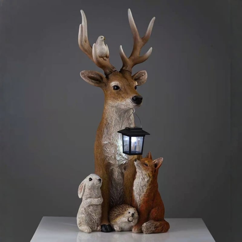 Ornament decorativ din rășină cu iluminare solară, cu figuri de cerb, iepure, arici și lup, pentru curte, casă sau birou — cadou ideal pentru nunți și zile de naștere