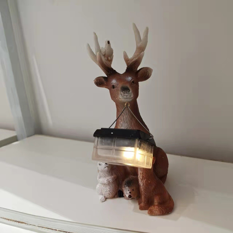 Ornament decorativ din rășină cu iluminare solară, cu figuri de cerb, iepure, arici și lup, pentru curte, casă sau birou — cadou ideal pentru nunți și zile de naștere