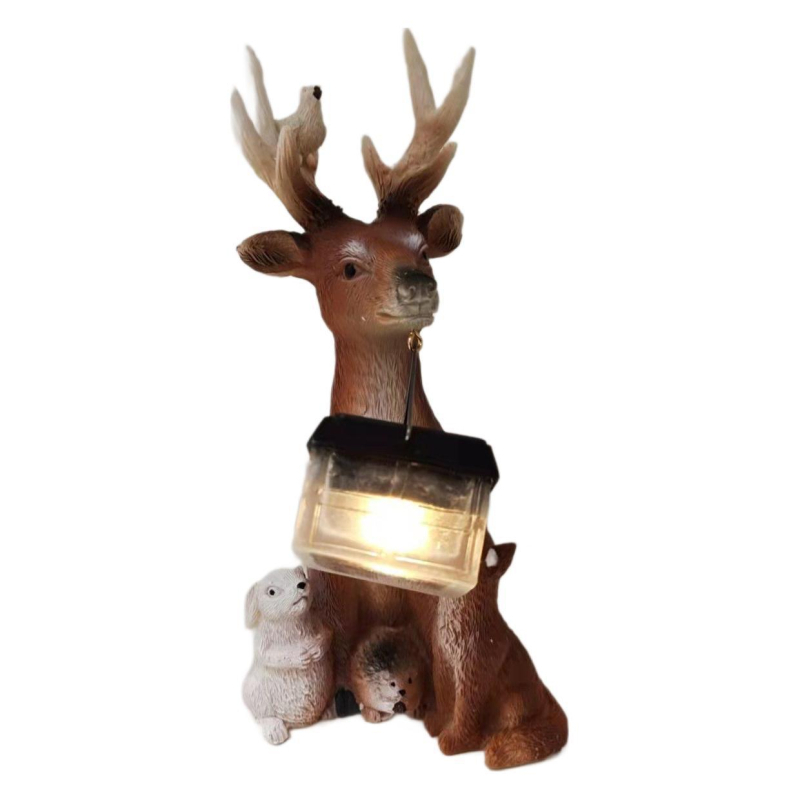 Ornament decorativ din rășină cu iluminare solară, cu figuri de cerb, iepure, arici și lup, pentru curte, casă sau birou — cadou ideal pentru nunți și zile de naștere