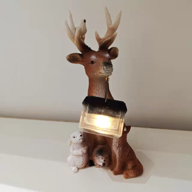 Ornament decorativ din rășină cu iluminare solară, cu figuri de cerb, iepure, arici și lup, pentru curte, casă sau birou — cadou ideal pentru nunți și zile de naștere