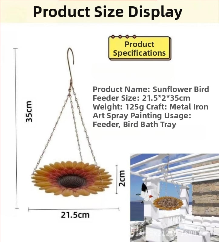 Geležinė sodo kabinamoji lesyklėlė paukščiams su saulėgrąžų plokštele; Prekės ženklas: Sincerity craftsmanship; Medžiaga: Geležis; Dėžėse: 56 vienetai