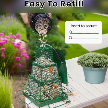 Αναδιπλούμενος μεταλλικός τροφοδότης άγριων πουλιών για εξωτερική χρήση με 4 θύρες τροφοδοσίας