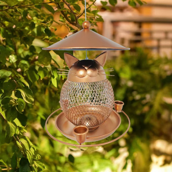 Ταιστής πουλιών σε σχήμα γάτας, καρτούν, από σίδηρο, μάρκα Yizhan Metal, κατάλληλος για χρήση σε κήπο, εξωτερικούς χώρους και πλατεία.