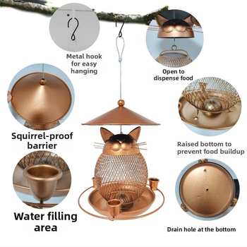 Ταιστής πουλιών σε σχήμα γάτας, καρτούν, από σίδηρο, μάρκα Yizhan Metal, κατάλληλος για χρήση σε κήπο, εξωτερικούς χώρους και πλατεία.