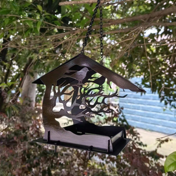 Hrănitoare pentru păsări de grădină – suport suspendat din metal, cu design geometric, rezistent la rozătoare