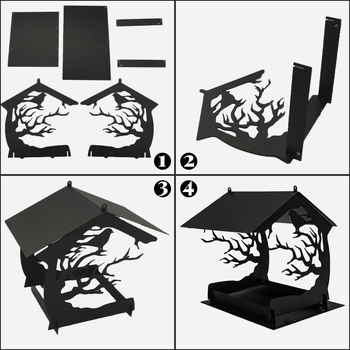 Τροφοδότης πουλιών για κήπο – κρεμαστό μεταλλικό σπιτάκι με γεωμετρικό σχέδιο, ανθεκτικό σε ποντίκια