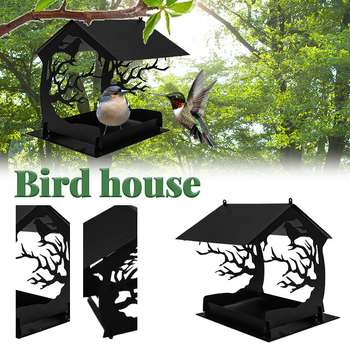 Τροφοδότης πουλιών για κήπο – κρεμαστό μεταλλικό σπιτάκι με γεωμετρικό σχέδιο, ανθεκτικό σε ποντίκια