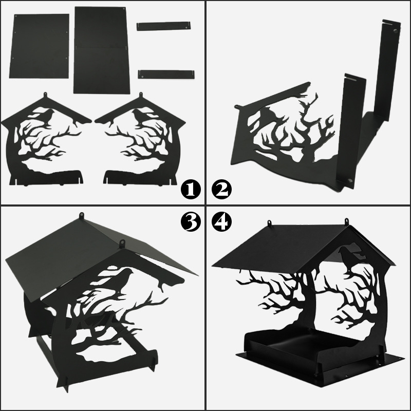 Hrănitoare pentru păsări de grădină – suport suspendat din metal, cu design geometric, rezistent la rozătoare