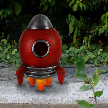 Lėktuvo formos paukščių namelis ir lesyklėlė, iš dervos skulptūra lauko kiemui