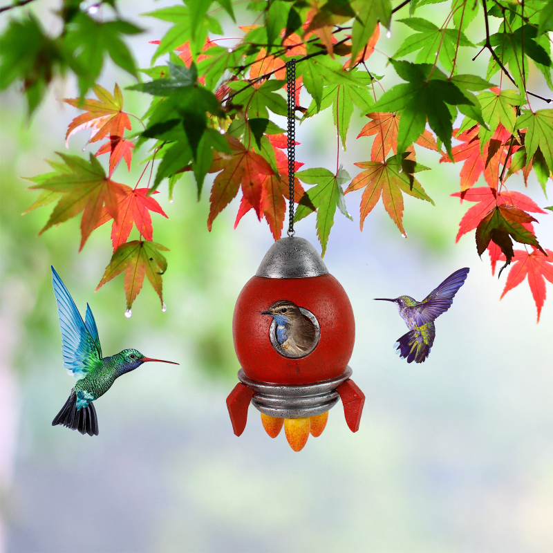 Lėktuvo formos paukščių namelis ir lesyklėlė, iš dervos skulptūra lauko kiemui