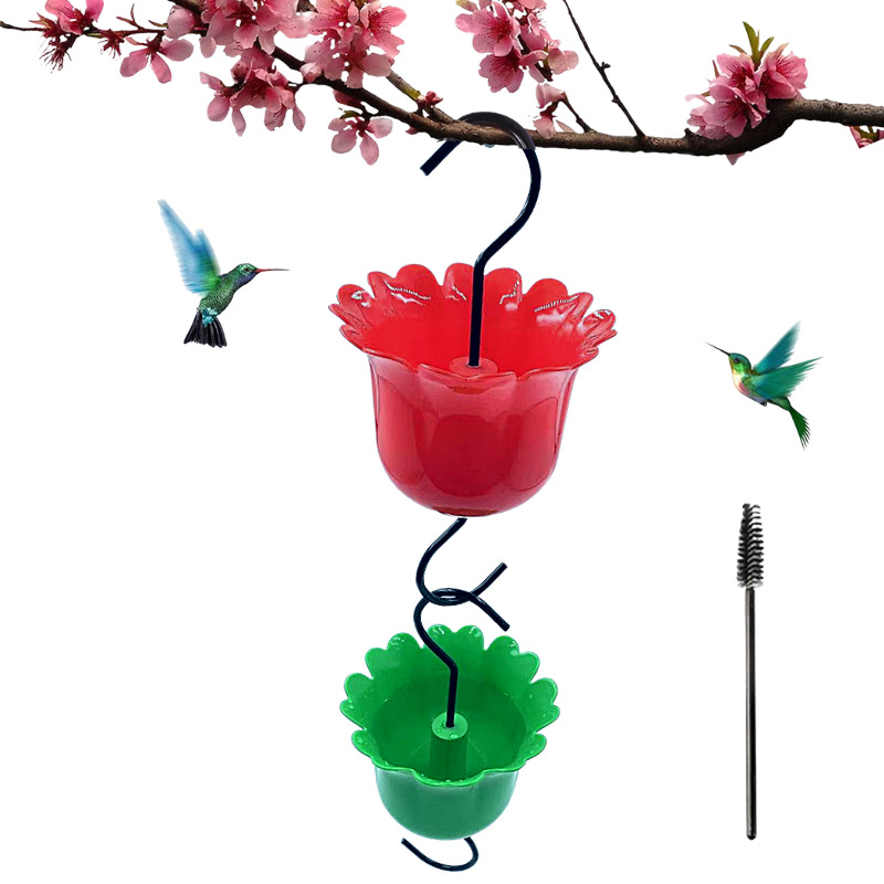 Plastikinis pakabinamas kolibrių lesyklėlė su didele vandens talpa, dvigubo kabliuko dizainas