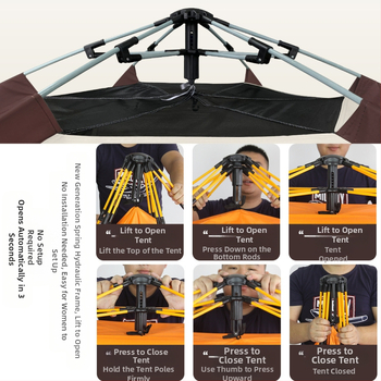 Lauko palapinė — vieno sluoksnio, automatinis greitas atidarymas, keturi sezonai, 5,4 kg, stiklo pluošto stiebai (išorinis vandeniui atsparumas 2000–3000 mm)