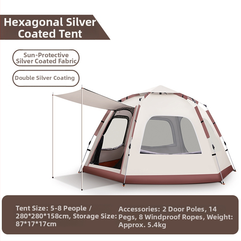 Палатка за къмпинг — еднослойна, автоматично бързо разгръщане, четири сезона, 5.4 кг, пръти от фибростъкло (водоустойчива външна обвивка 2000–3000 мм)