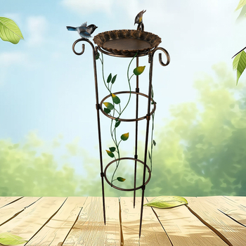 Железен стелаж за катерещи растения с хранилка за птици, чадърообразна конструкция, пасторален стил, полу ръчна и полу механична изработка