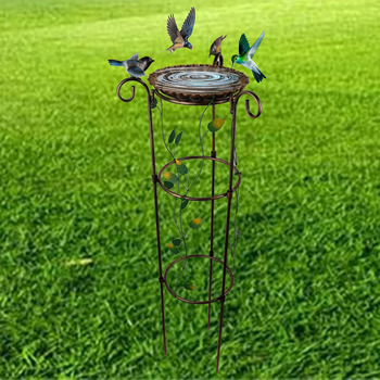 Железен стелаж за катерещи растения с хранилка за птици, чадърообразна конструкция, пасторален стил, полу ръчна и полу механична изработка