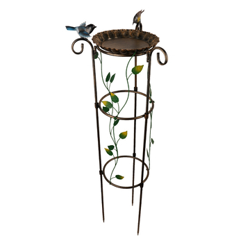 Железен стелаж за катерещи растения с хранилка за птици, чадърообразна конструкция, пасторален стил, полу ръчна и полу механична изработка