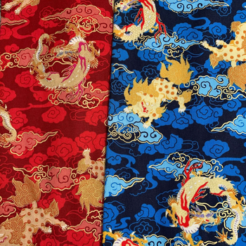 Βαμβακερό ύφασμα με χρυσοτυπία και παραδοσιακό κινεζικό μοτίβο δράκου, φυτικό τύπωμα, 100% βαμβάκι, κατάλληλο για ρούχα και τσάντες