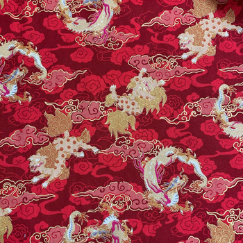 Βαμβακερό ύφασμα με χρυσοτυπία και παραδοσιακό κινεζικό μοτίβο δράκου, φυτικό τύπωμα, 100% βαμβάκι, κατάλληλο για ρούχα και τσάντες