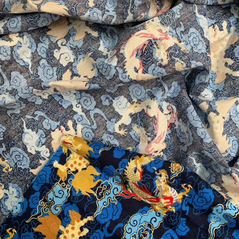 Βαμβακερό ύφασμα με χρυσοτυπία και παραδοσιακό κινεζικό μοτίβο δράκου, φυτικό τύπωμα, 100% βαμβάκι, κατάλληλο για ρούχα και τσάντες