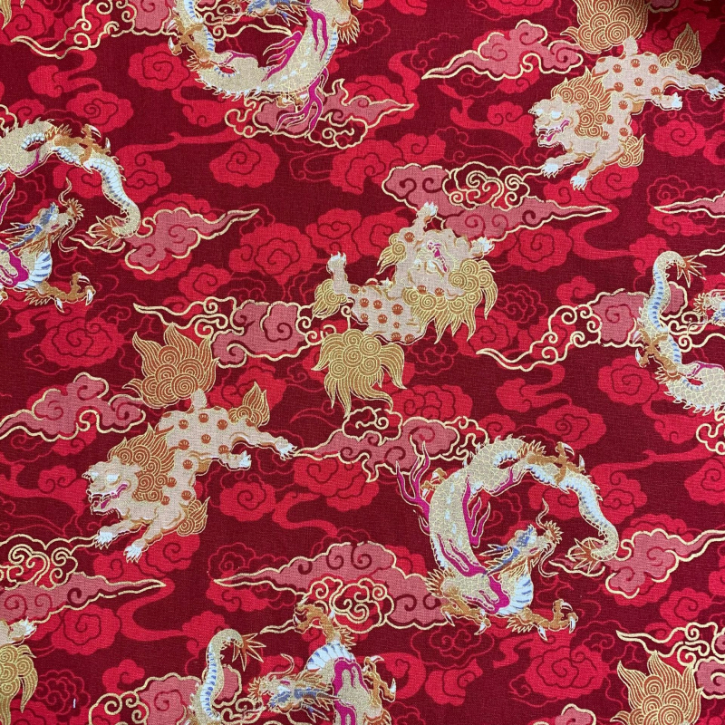 Βαμβακερό ύφασμα με χρυσοτυπία και παραδοσιακό κινεζικό μοτίβο δράκου, φυτικό τύπωμα, 100% βαμβάκι, κατάλληλο για ρούχα και τσάντες