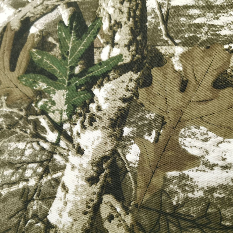 Βαμβακερό ύφασμα twill, 320 g, 100% βαμβάκι, yarn-dyed, καμουφλάζ με φύλλα, κατάλληλο για windbreaker και εξωτερικά ρούχα