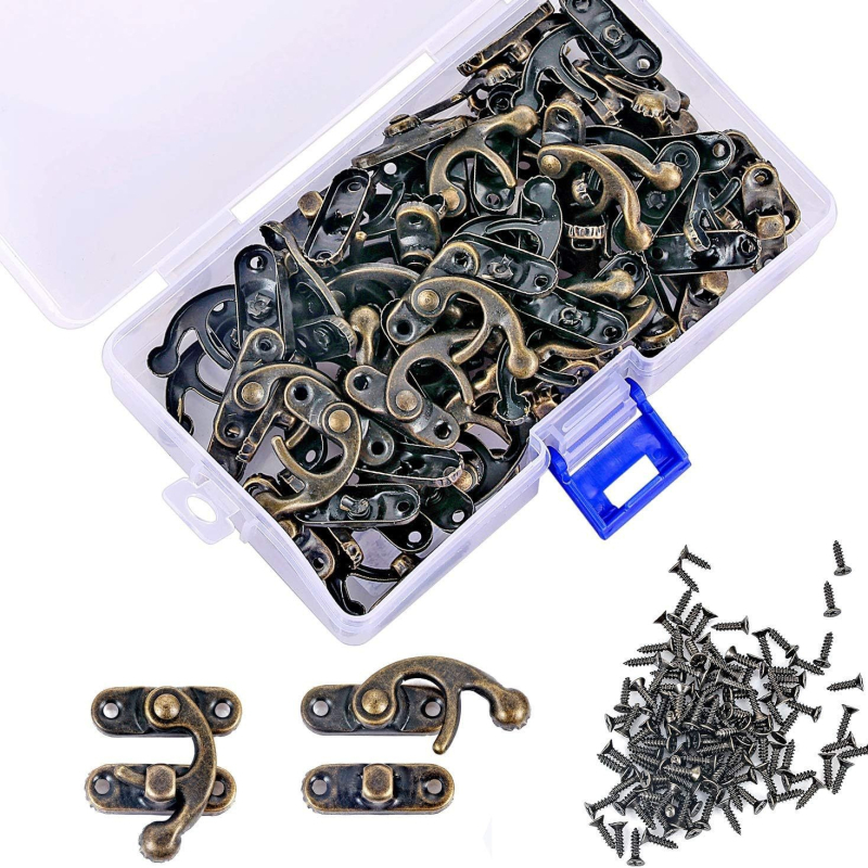 Κλειδαριά για ξύλινο κουτί με κούμπωμα-κούμπωμα και βίδα αντικατάστασης — σίδηρος, ηλεκτροπλατίωση, για ξύλινα κουτιά, χειροτεχνίες και κορνίζες φωτογραφιών