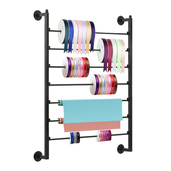 Raft de afișaj pe perete, satin, cu 7 etaje, din metal; multipurpose; instalare cu șuruburi; potrivit pentru depozitarea panglicilor, hârtiei de împachetat și eșarfelor.