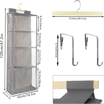 Pakabinamas siūlų saugojimo organizatorius su 4 skaidriomis uždaromomis kišenėmis, tinkamas mezgimui