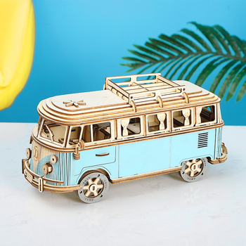 Medinis 3D dėlionės kemperio automobilio modelis, DIY surenkamas žaislas vaikams 7–14 m., pritaikomas paveikslėlis