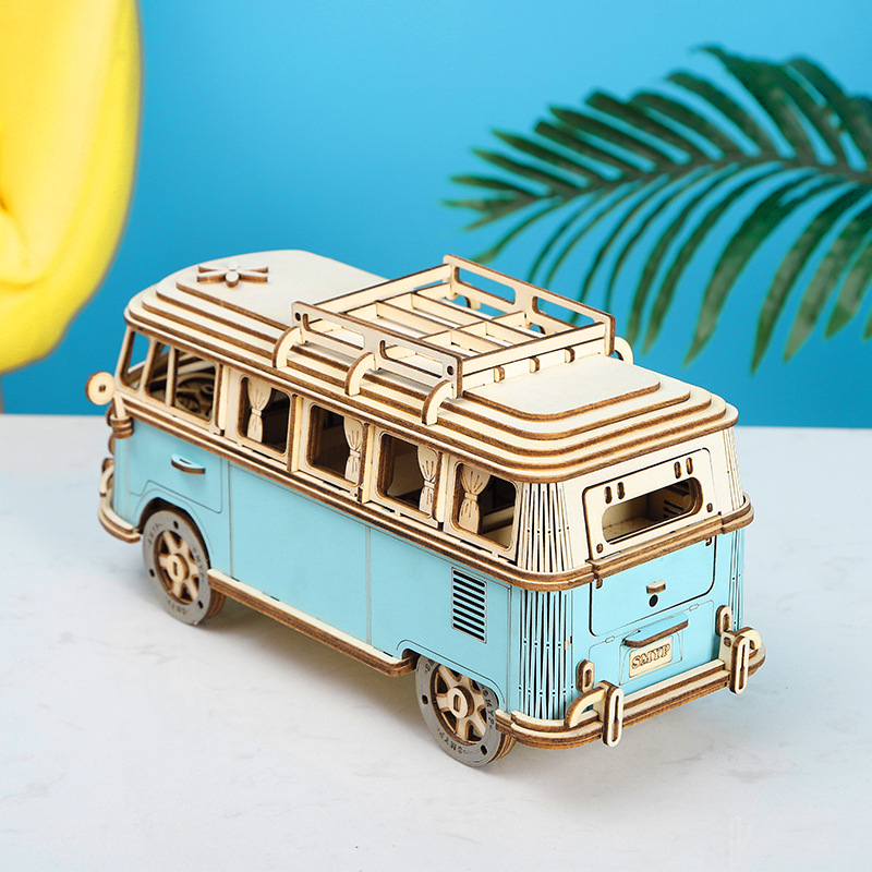 Medinis 3D dėlionės kemperio automobilio modelis, DIY surenkamas žaislas vaikams 7–14 m., pritaikomas paveikslėlis