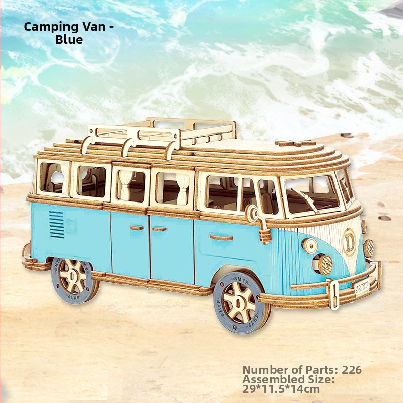 Medinis 3D dėlionės kemperio automobilio modelis, DIY surenkamas žaislas vaikams 7–14 m., pritaikomas paveikslėlis