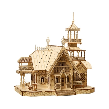 Medinė 3D dėlionė žaislas, DIY švietėjiškas ir daugiafunkcinis, 7–14 metų amžiui, retro vila dizainas