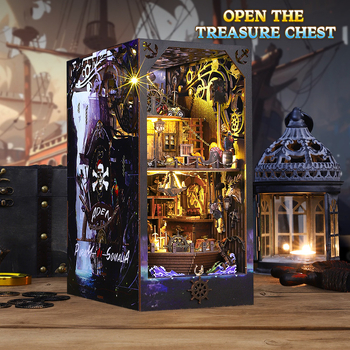 Дървен DIY архитектурен модел на къща – сглобен, с вградени светлини и звук, батерийно захранване