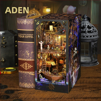 Дървен DIY архитектурен модел на къща – сглобен, с вградени светлини и звук, батерийно захранване