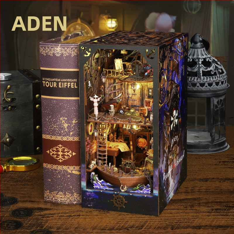 Дървен DIY архитектурен модел на къща – сглобен, с вградени светлини и звук, батерийно захранване