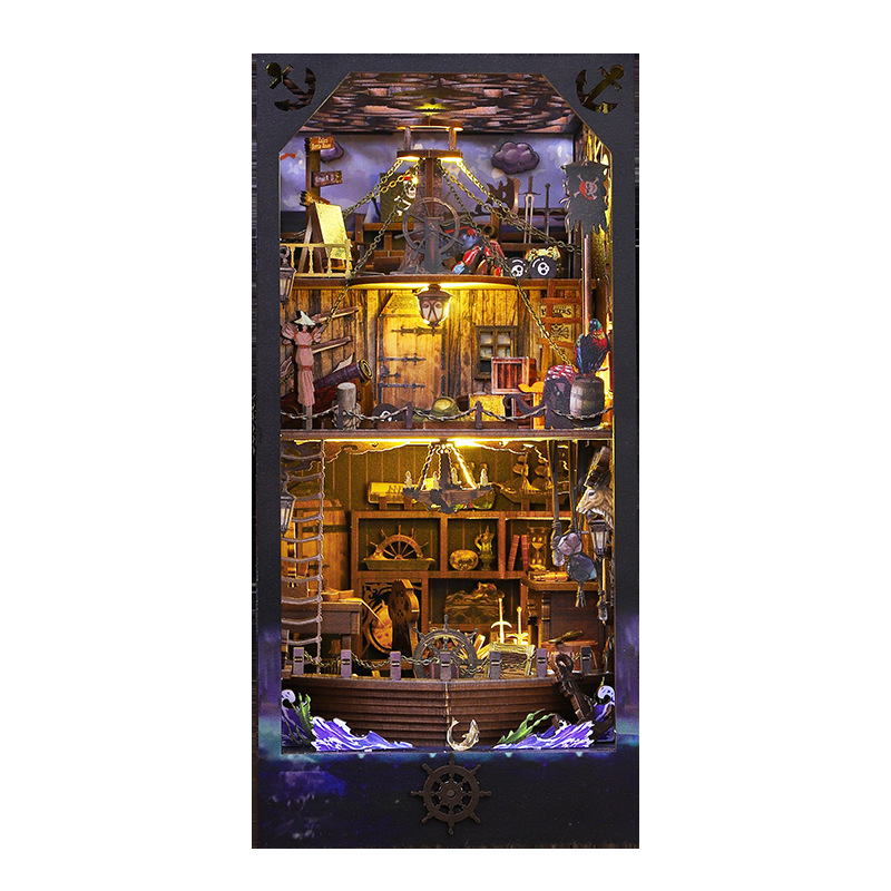 Дървен DIY архитектурен модел на къща – сглобен, с вградени светлини и звук, батерийно захранване