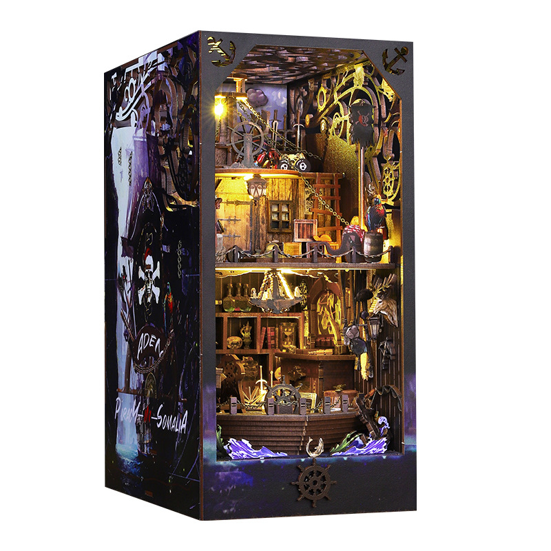 Дървен DIY архитектурен модел на къща – сглобен, с вградени светлини и звук, батерийно захранване