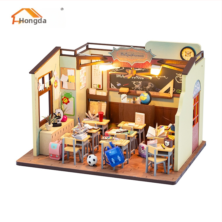 DIY дървен мини 3D модел на класна стая – сглобяем комплект Hongda, за възраст 15–35, 2024